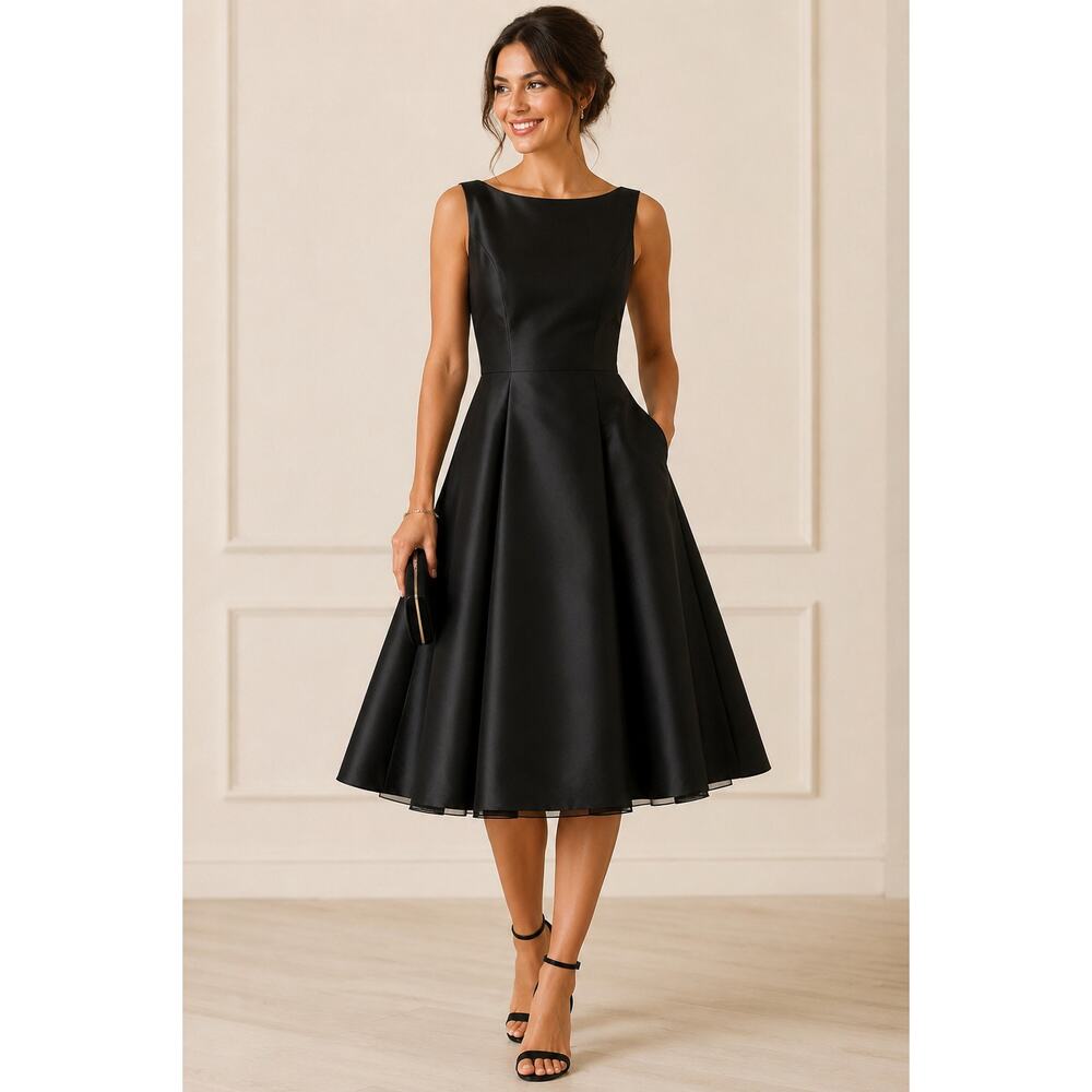 Adrianna Papell Black Sleeveless Fit-and-Flare Midi Dress